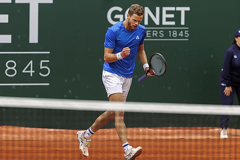 Yannick Hanfmann reacts during Geneva Open